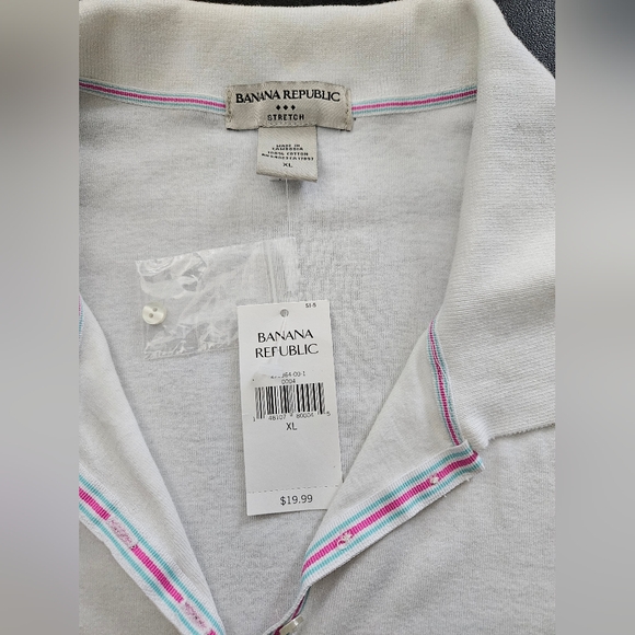 NWT - Banana Republic White Cotton Polo Shirt - Size XL - Picture 4 of 7